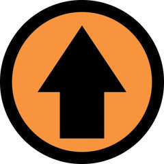 Adhesive Backed Floor Signs; Message Type: Traffic Control; Message/Graphic: Graphic Only; Message or Graphic: Graphic Only; Legend: Arrow Graphic; Material: Vinyl; Legend Color: Black; Color: Black, Orange; Shape: Circle