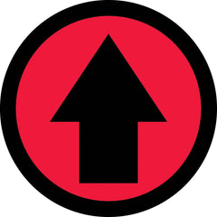 Adhesive Backed Floor Signs; Message Type: Traffic Control; Message/Graphic: Graphic Only; Message or Graphic: Graphic Only; Legend: Arrow Graphic; Material: Vinyl; Legend Color: Black; Color: Red, Black; Shape: Circle