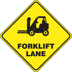 Adhesive Backed Floor Signs; Message Type: Traffic Control; Message/Graphic: Message & Graphic; Message or Graphic: Message & Graphic; Legend: FORKLIFT LANE; Material: Vinyl; Legend Color: Black; Color: Yellow, Black; Shape: Diamond