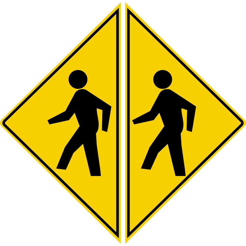 Adhesive Backed Floor Signs; Message Type: Traffic Control; Message/Graphic: Graphic Only; Message or Graphic: Graphic Only; Legend: Pedestrian Crossing Graphic; Material: Vinyl; Legend Color: Black; Color: Yellow, Black; Shape: Diamond