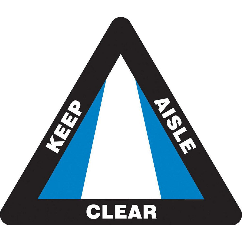 Adhesive Backed Floor Signs; Message Type: Traffic Control; Message/Graphic: Message Only; Message or Graphic: Message Only; Legend: KEEP AISLE CLEAR; Material: Vinyl; Legend Color: White; Color: White, Blue, Black; Shape: Triangle