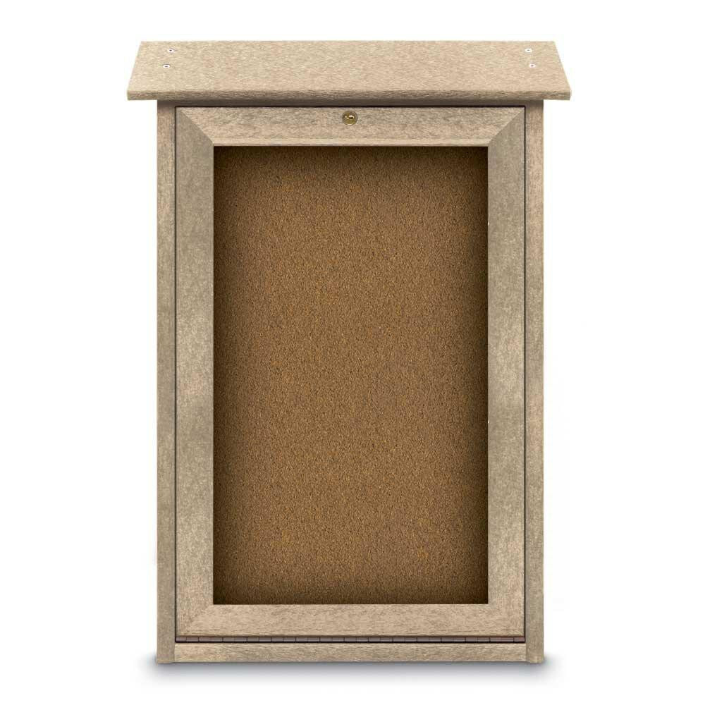 Enclosed Bulletin Board: 18" Wide, 29" High, Cork, Tan