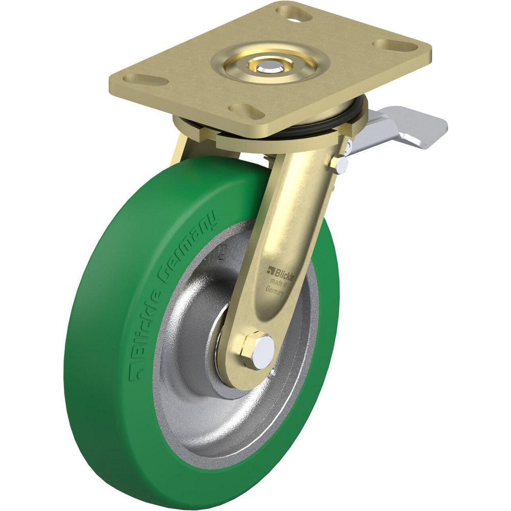 Top Plate Casters; Mount Type: Plate; Number of Wheels: 1.000; Wheel Diameter (Inch): 8; Wheel Material: Polyurethane; Wheel Width (Inch): 2; Wheel Color: Green