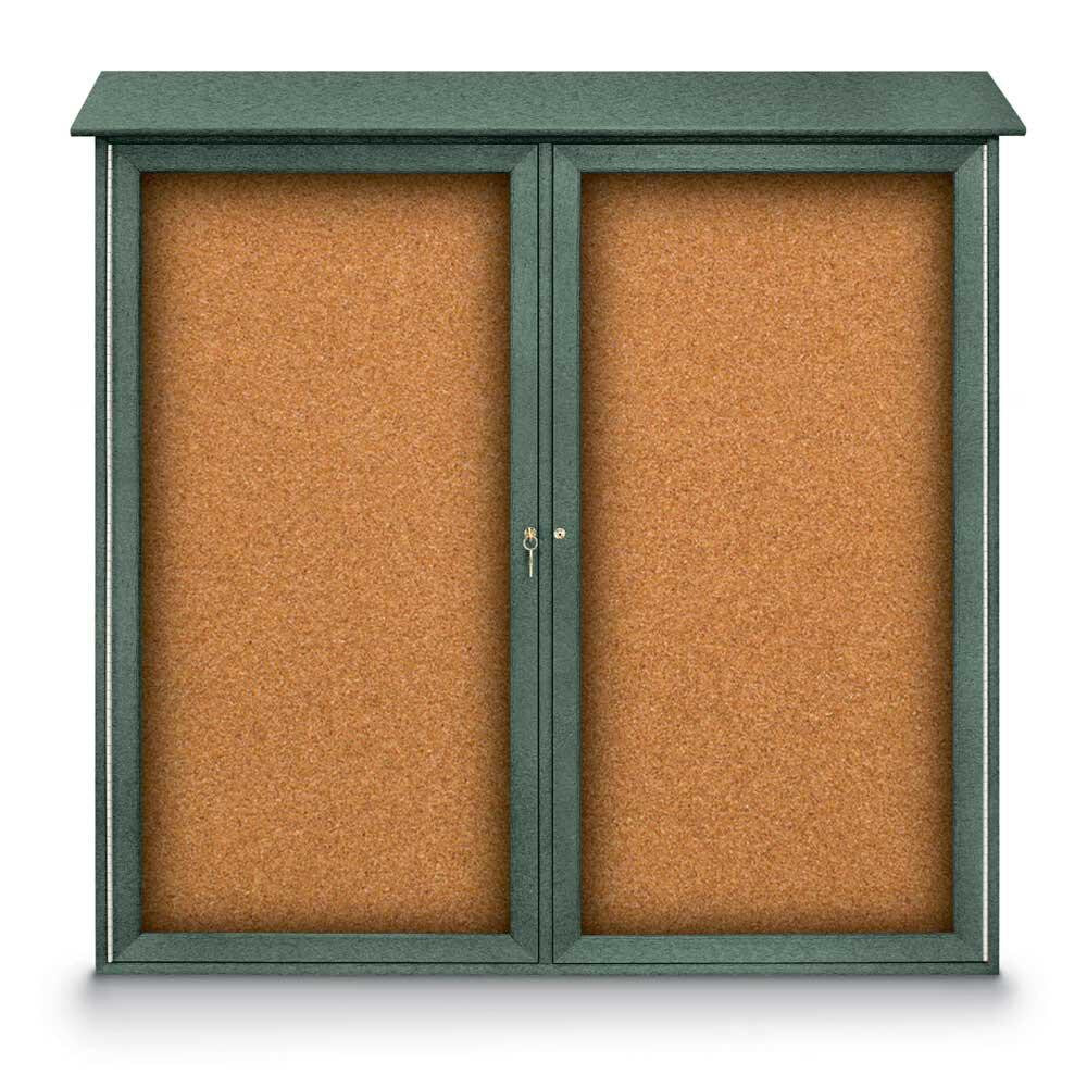 Enclosed Cork Bulletin Board: 48" Wide, 48" High, Cork, Natural Tan