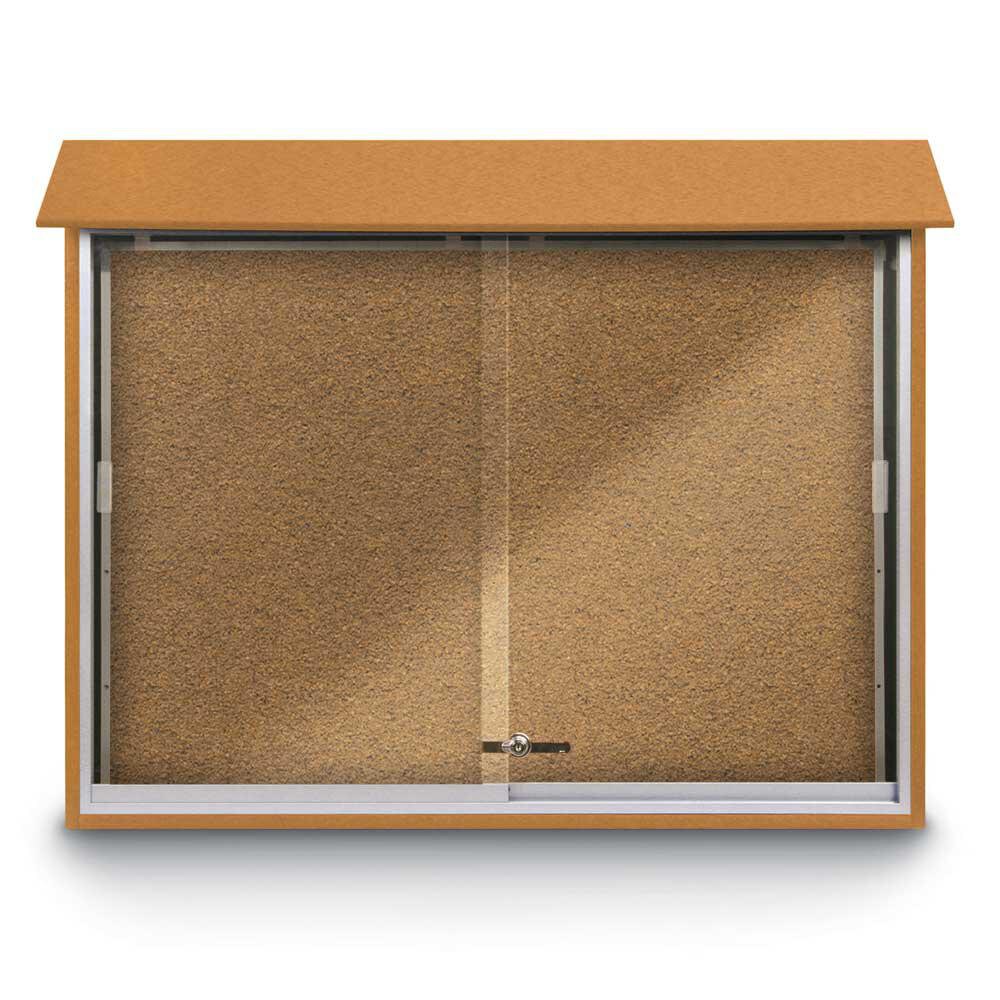 Enclosed Bulletin Board: 45" Wide, 36" High, Cork, Tan