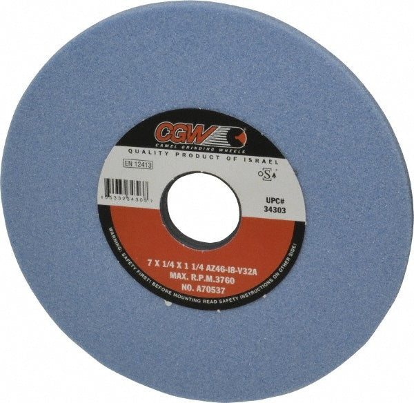 Surface Grinding Wheel: 7" Dia, 1/4" Thick, 1-1/4" Arbor, 46 Grit