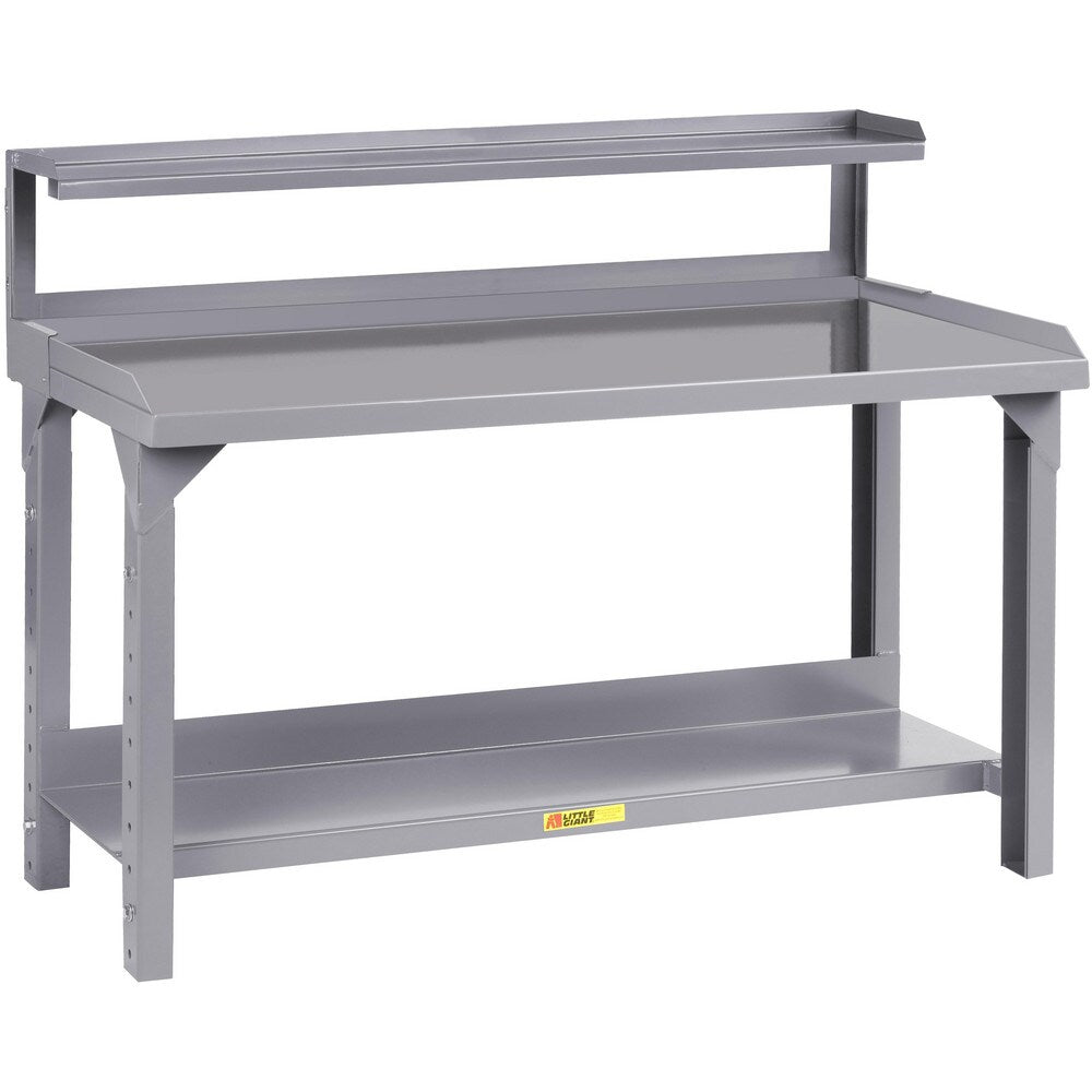 Work Bench: 72" Wide, 24 to 41" High, Powder Coated, 12 Gauge Steel Top, Steel Base, Gray