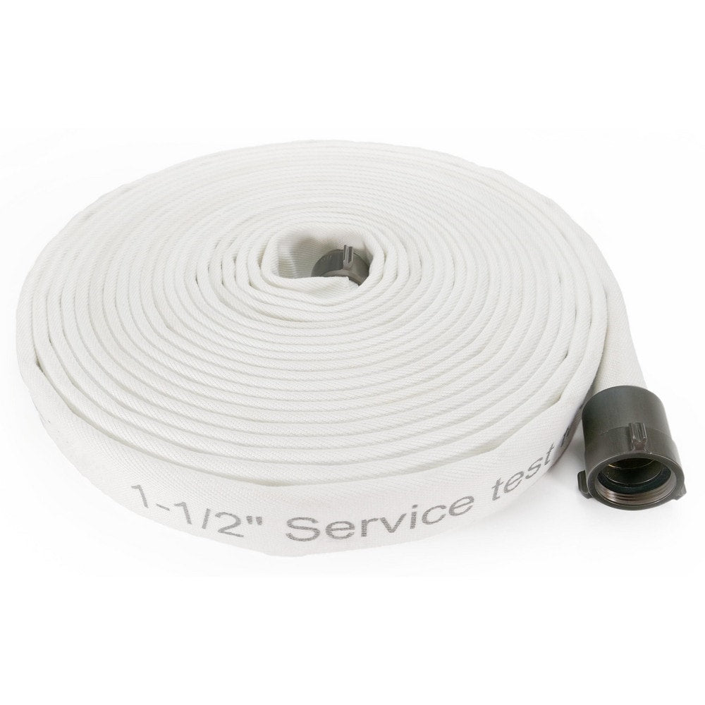 Single Jacket Fire Hose: 1-1/2" ID, 100' Long, Polyester, White