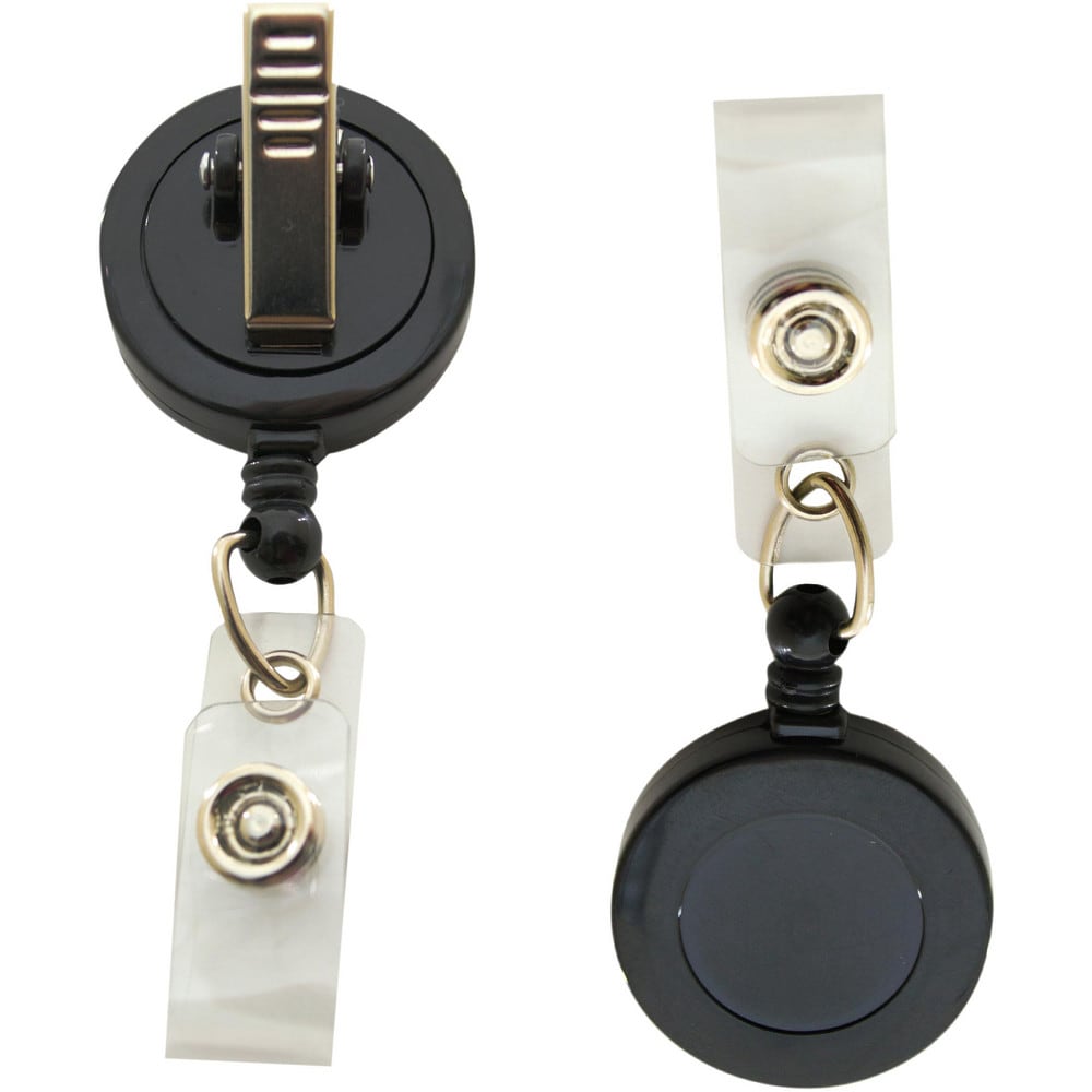 Retractable Straps; Clip Type: Clip/Snap Closure; End Fitting: Spring Clip; Material: Plastic; Reel Color: Black