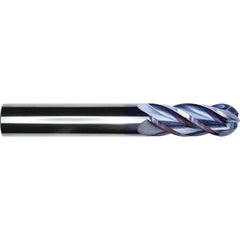 Ball End Mill: 1/2" Dia, 1-1/4" LOC, 4 Flute, Solid Carbide