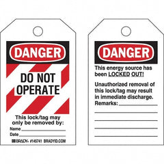 Do Not Operate Tag: 5" High, 3" Wide, Polypropylene, "DANGER"