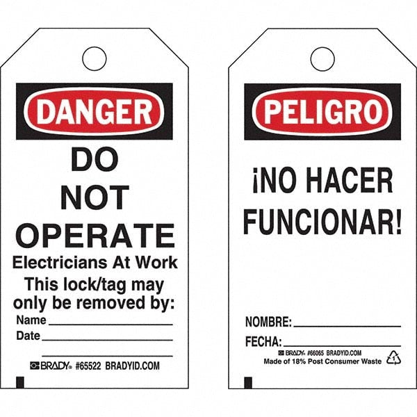 Do Not Operate Tag: 5-3/4" High, 3" Wide, Polyester, "DANGER"