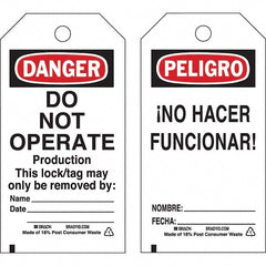 Do Not Operate Tag: 5-3/4" High, 3" Wide, Paper, "DANGER"