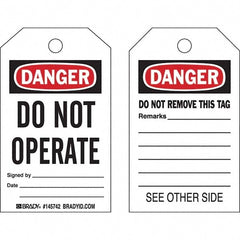 Do Not Operate Tag: 5" High, 3" Wide, Polypropylene, "DANGER"