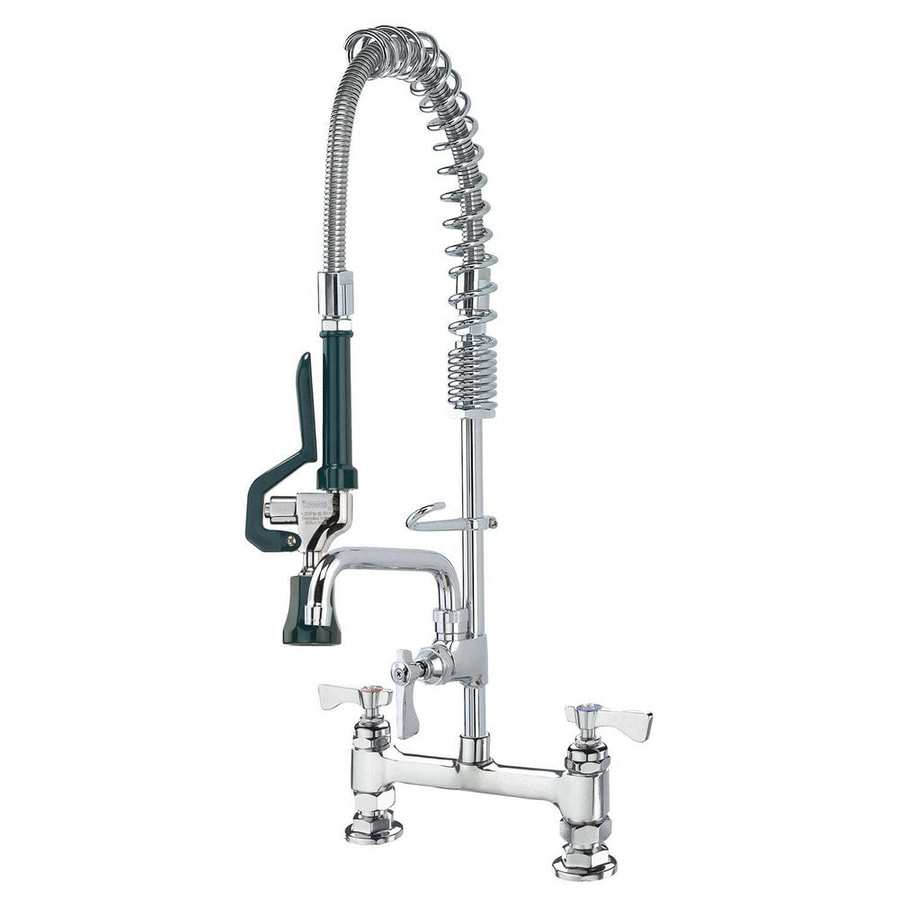 Kitchen & Bar Faucets; Type: Deck Mount Pre-Rinse; Style: Pre-Rinse; Mount: Deck; Design: Base Mounted; Handle Type: Lever; Spout Type: Swing Spout/Nozzle; Mounting Centers: 8; Finish/Coating: Chrome Plated Brass; Type: Deck Mount Pre-Rinse; Special Item