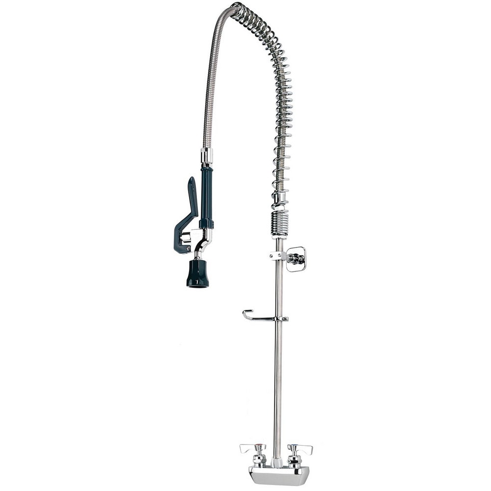 Kitchen & Bar Faucets; Type: Wall Mount Pre-Rinse; Style: Pre-Rinse; Mount: Wall; Design: Wall Mount; Handle Type: Lever; Spout Type: Standard; Mounting Centers: 4; Finish/Coating: Chrome Plated Brass; Type: Wall Mount Pre-Rinse; Special Item Information: