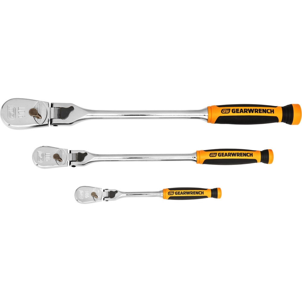 Ratchet Sets; Drive Size: 1/4, 3/8, 1/2; Overall Length (Inch): Various; Head Shape: Teardrop; Head Features: Reversible, Flat & Flex, Standard; Head Style: Flex; Material: Alloy Steel; Handle Type: Flex; Finish: Polished Chrome