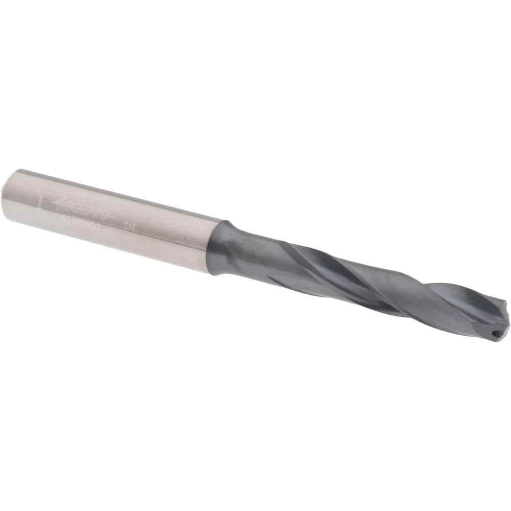 Screw Machine Length Drill Bit: 1/4" Dia, 140 deg Point, Solid Carbide