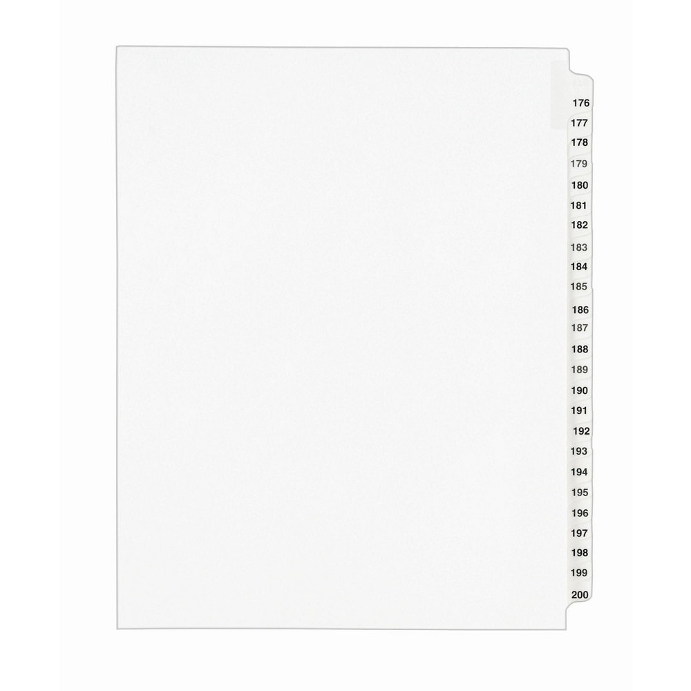 11 x 8 1/2" 176 to 200" Label, 25 Tabs, Unpunched, Preprinted Tab Dividers