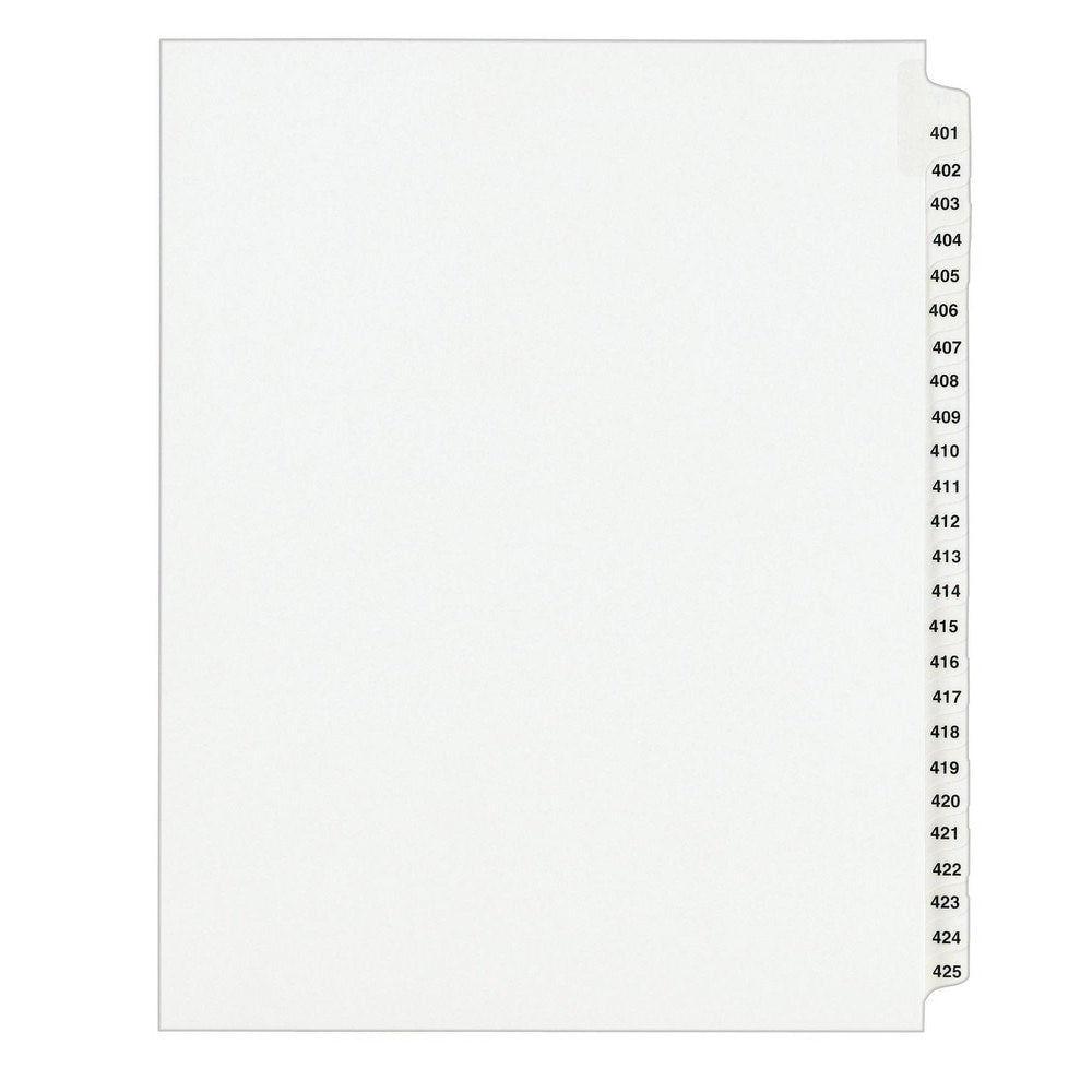 11 x 8 1/2" 401 to 425" Label, 25 Tabs, Unpunched, Preprinted Tab Dividers