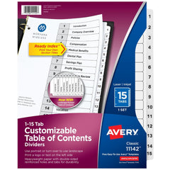 11 x 8 1/2" 1 to 15" Label, 5 Tabs, 3-Hole Punched, Preprinted Divider