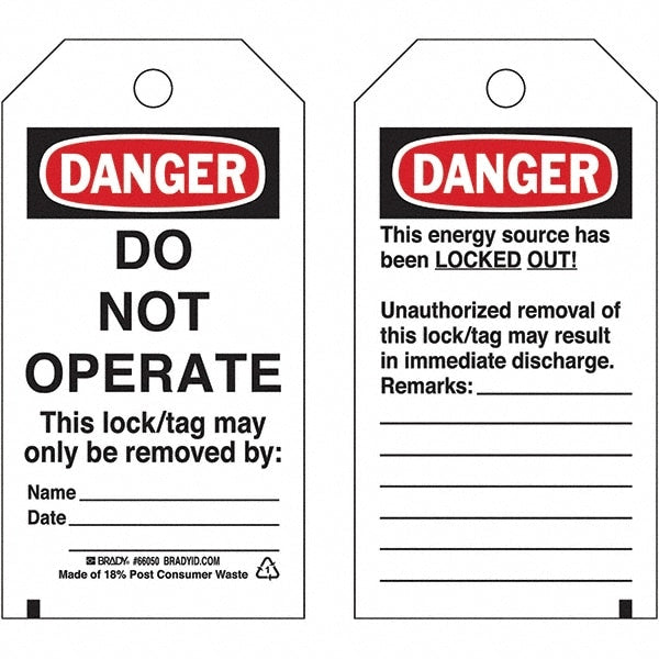 Do Not Operate Tag: 5-3/4" High, 3" Wide, Paper, "DANGER"