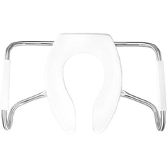 Toilet Seats; Type: Safety Arm, Open; Style: Elongated; Material: Plastic; Color: White; Outside Width: 14.250 in; Inside Width: 7.6250 in; Hinge Design: Stay-Tite;External Check;Stainless Steel; Length (Inch): 18.44 in