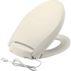 Heated Toilet Seats; Shape: Elongated; Color: Biscuit; Number of Heat Settings: 3; Night Light: Yes; Slow-Close Lid: Yes; Material: Plastic; Power Type: Corded Electric