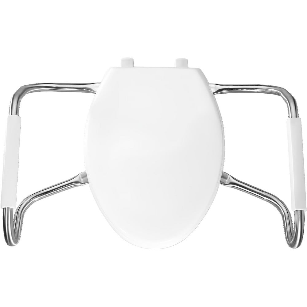 Toilet Seats; Type: Closed, Safety Arm; Style: Elongated; Material: Plastic; Color: White; Outside Width: 14.188 in; Inside Width: 8.1880 in; Hinge Design: Stay-Tite;External Check;Stainless Steel; Length (Inch): 18.75 in