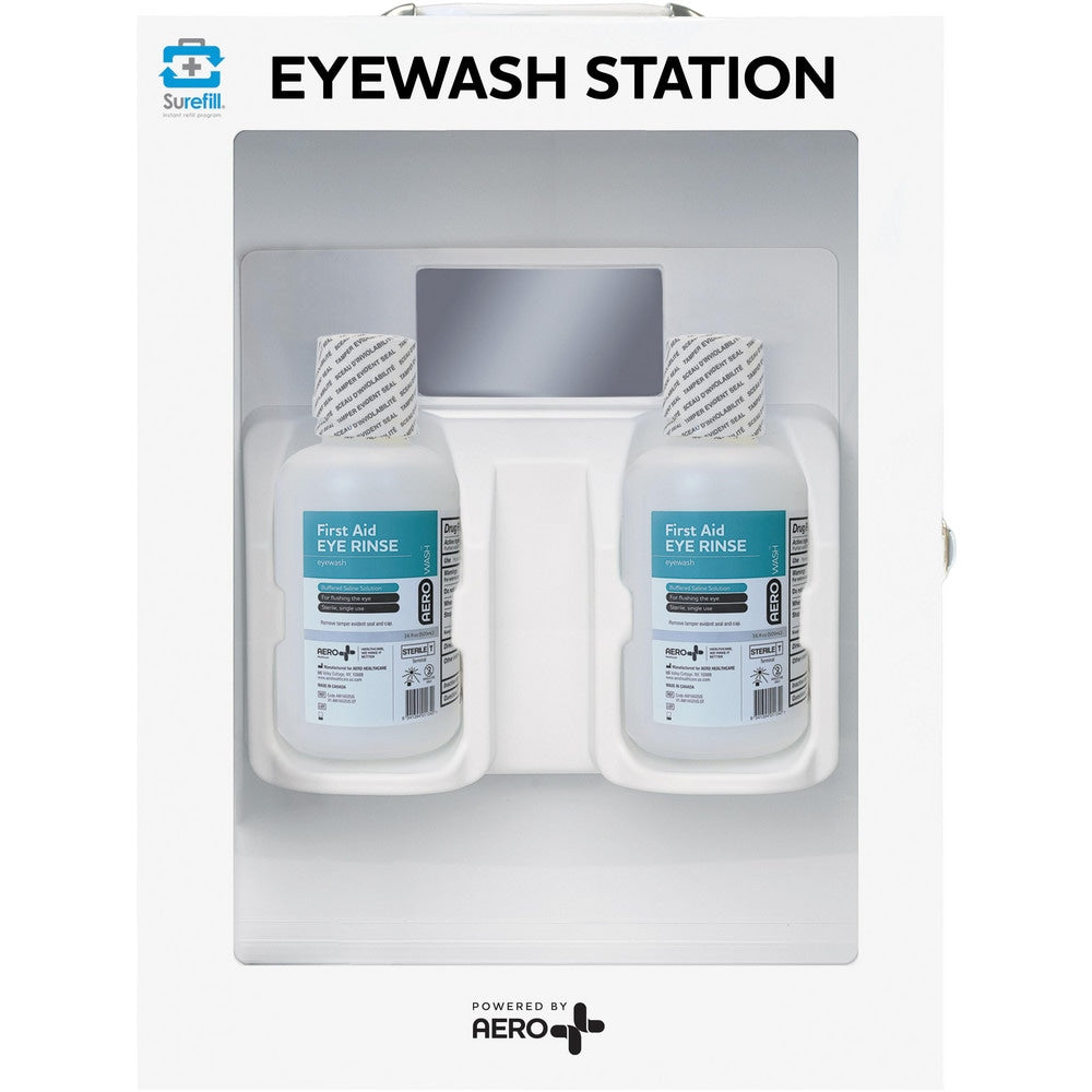 Disposable Eye Wash Bottles & Stations; Type: Double Station; Container Size: (2) 16 oz; Color: White; Shelf Life: 2; Overall Diameter: 6.750; Overall Height: 18 in; Overall Width: 7 in; Overall Length: 14.00 in