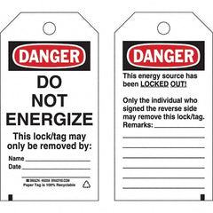 Energy Isolation Tag: 5-3/4" High, 3" Wide, Paper, "DANGER"