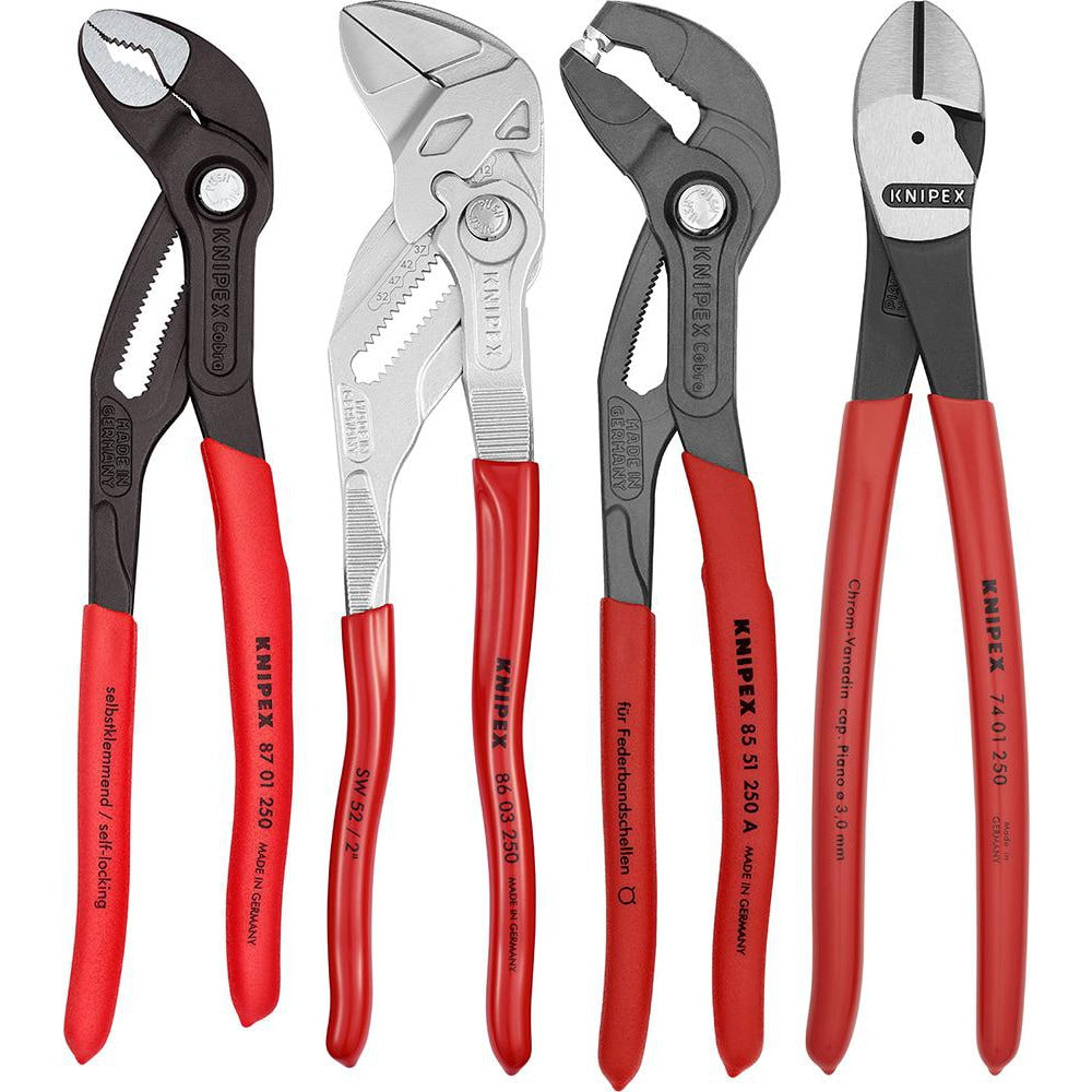 Plier Sets; Plier Type Included: High Leverage Diagonal Cutters, Cobra Water Pump Pliers, Spring Hose Clamp Pliers, Pliers Wrench; Container Type: None; Handle Material: Plastic, Non-Slip Plastic; Includes: 85 51 250 A, 74 01 250, 87 01 250, 86 03 250; I