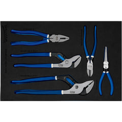 Plier Sets; Plier Type Included: 8 1/2" Industrial Grade Linesman's Pliers, 12" Utility Superjoint Pliers, 7" Industrial Grade Diagonal Cutting Pliers, 7" Long Nose Needle Pliers; Container Type: Foam Inserts; Handle Material: Double Dip; Includes: Pre-Cu