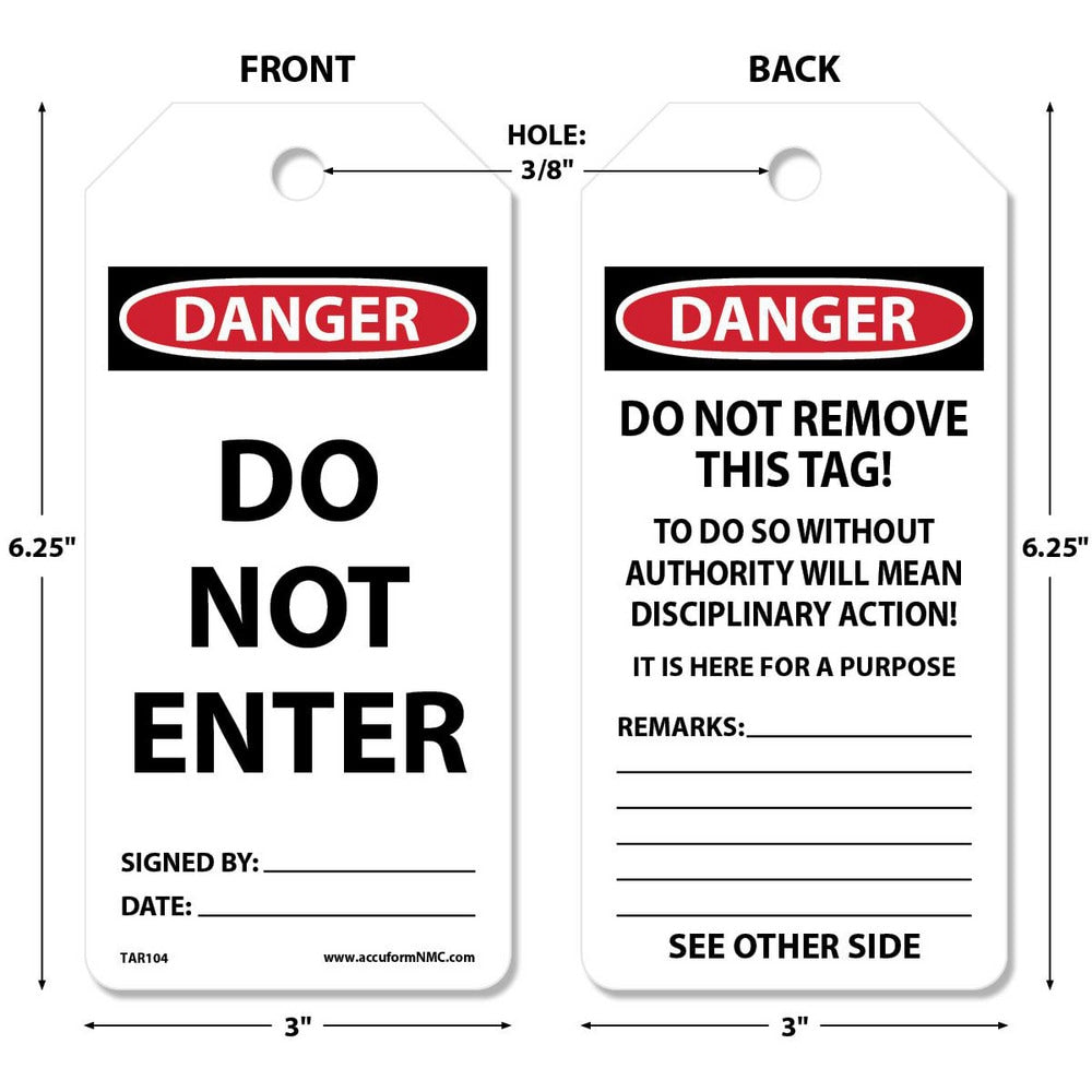 Accident Prevention Tag: Rectangle, 6-1/4" High, Synthetic Paper, "DANGER"