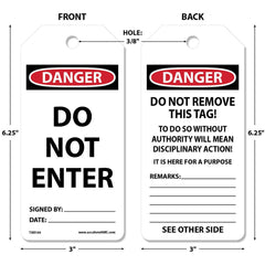 Accident Prevention Tag: Rectangle, 6-1/4" High, Synthetic Paper, "DANGER"