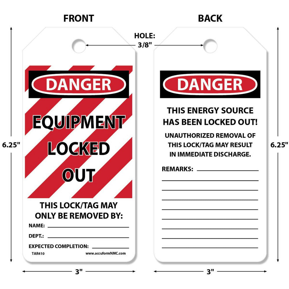 Lockout Tag: Rectangle, 6-1/4" High, Synthetic Paper, "DANGER"