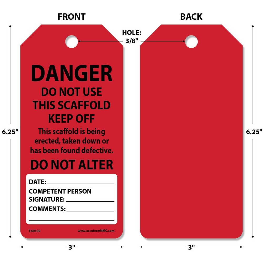 Accident Prevention Tag: Rectangle, 6-1/4" High, Synthetic Paper, "DANGER"