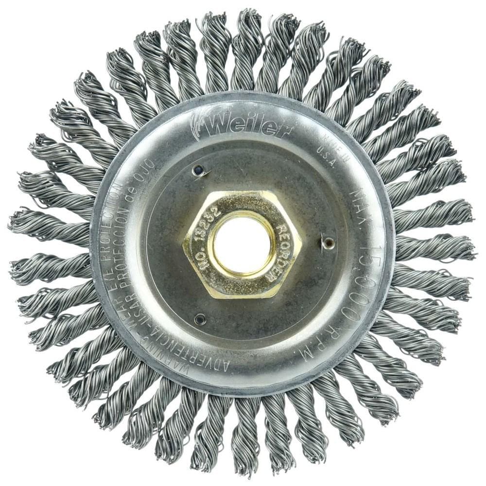 Wheel Brush: 4-1/2" Wheel Dia, 3/16" Face Width, 0.0200" Wire Dia,  Knotted