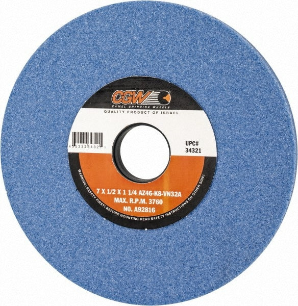 Surface Grinding Wheel: 7" Dia, 1/2" Thick, 1-1/4" Arbor, 46 Grit