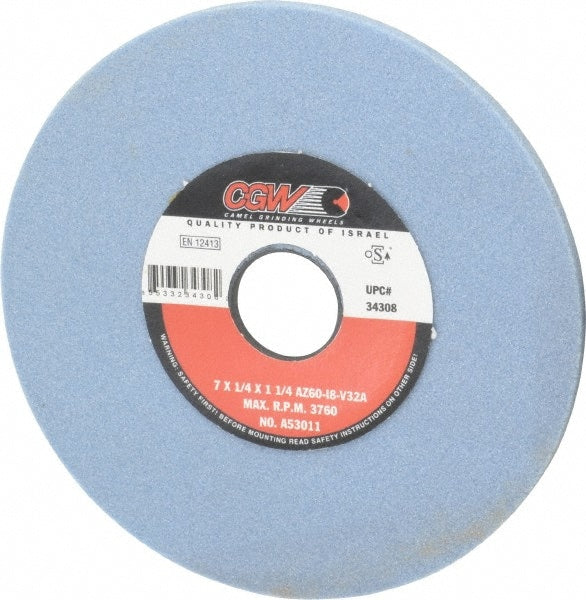 Surface Grinding Wheel: 7" Dia, 1/4" Thick, 1-1/4" Arbor, 60 Grit