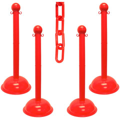 Pedestrian Barrier Kits; Chain Material: Polyethylene; Post Material: HDPE; Surface Pattern: Solid Color; Chain Color: Red; Post Color: Red; Inside Link Length: 1.42 in; Inside Link Width: 0.59