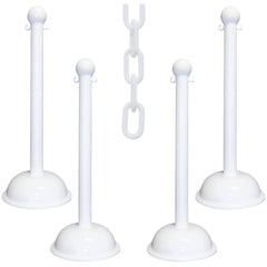 Pedestrian Barrier Kits; Chain Material: Polyethylene; Post Material: HDPE; Surface Pattern: Solid Color; Chain Color: White; Post Color: White; Inside Link Length: 1.42 in; Inside Link Width: 0.59
