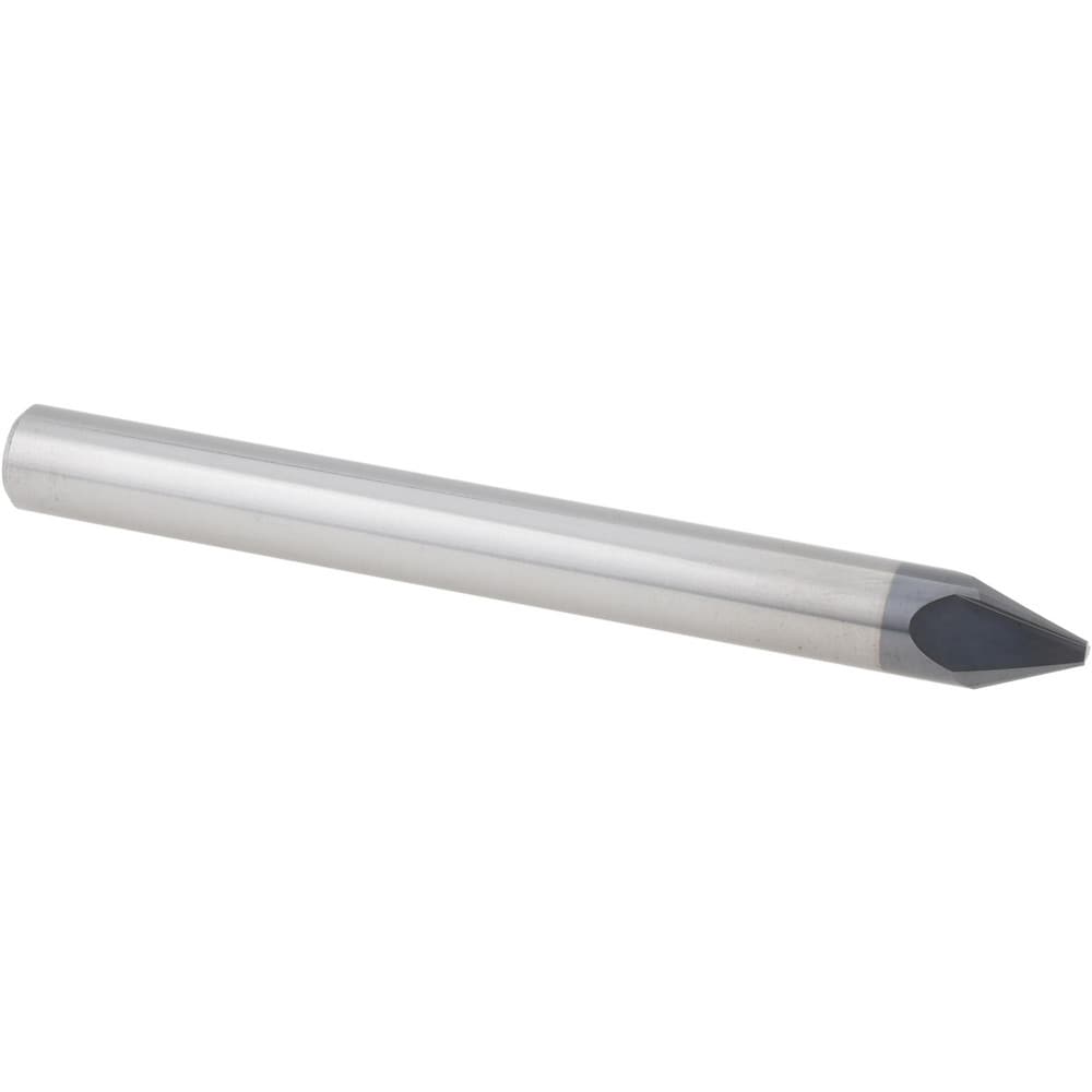 Chamfer Mill: 1/4" Dia, 1/4" Shank Dia, 22.5 deg, 3 Flute, Solid Carbide, Single End