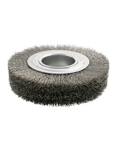 7″ Diameter × 1 3/8″ Width, Carbon Steel, 0.014″ Crimped Bristle, Wheel Brush