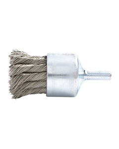 1 1/8″ Diameter × 1/4″ Shank Diameter × 7/8″ Trim Length, 0.020″ Crimped Bristle, Stainless Steel, Knotted End Brush