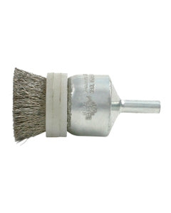 1/2″ Diameter × 1/4″ Shank Diameter × 7/8″ Trim Length, 0.020″ Crimped Bristle, Stainless Steel, Solid End - Banded Brush