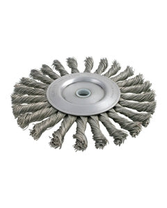 4″ Diameter × 3/8″ Width, Stainless Steel, 0.014″ Knotted Bristle, Wheel Brush