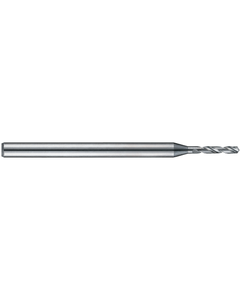 0.98 mm Dia. × 3 mm Shank Dia. × 38 mm OAL × 4.8 mm LCF, 120 Degrees, 5xD, 2 Flute, Uncoated - Solid Carbide Drills