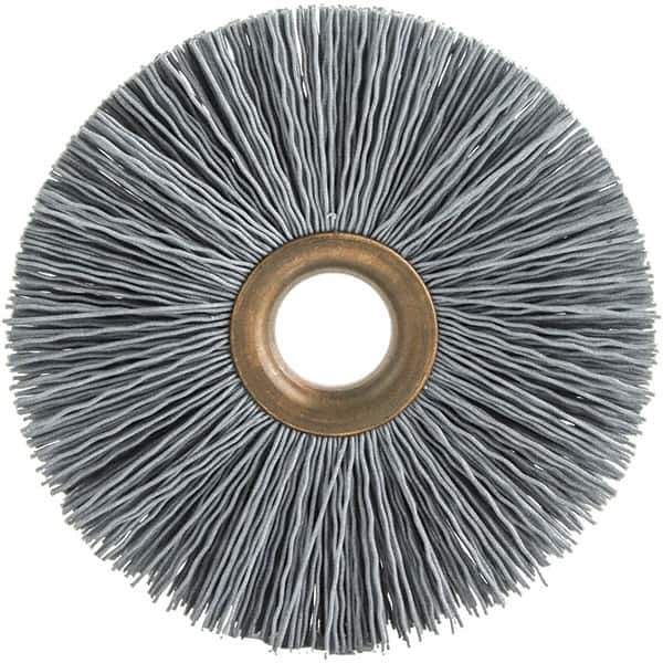 Brush Research Mfg. - 4" OD, 1/2" Arbor Hole, Crimped Abrasive Nylon Wheel Brush - 3/4" Face Width, 1-7/16" Trim Length, 20,000 RPM - Industrial Tool & Supply