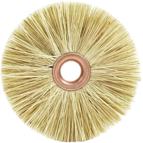 Brush Research Mfg. - 2-1/2" OD, 1/2" Arbor Hole, Crimped Tampico Wheel Brush - 3/8" Face Width, 13/16" Trim Length, 20,000 RPM - Industrial Tool & Supply
